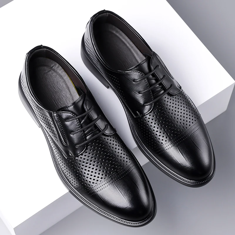 

High-quality Four-season Perforated Breathable Flat Heel Low-top Solid-color High-quality Fashionable Casual Leather Shoes