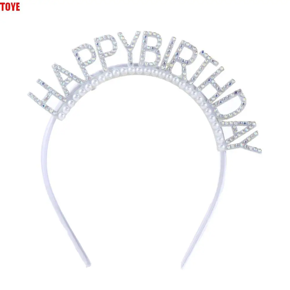 

Sweet Simple Queen Birthday Decoration Pearl Letter Happy Birthday Headband Female Jewelry Birthday Hair Hoop Rhinestone Crown