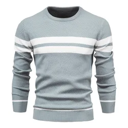 Nuevo jersey de otoño para hombre, suéter con cuello redondo de retazos de manga larga, suéteres cálidos y ajustados para invierno, suéter informal de moda para hombre, ropa para hombre