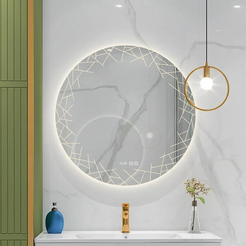 거울  Led Circular Smart Mirror Espelho Para Banheiro Nordic Style Bathroom Mirror Wall Mounted Touch Screen Makeup Mirrors espejo