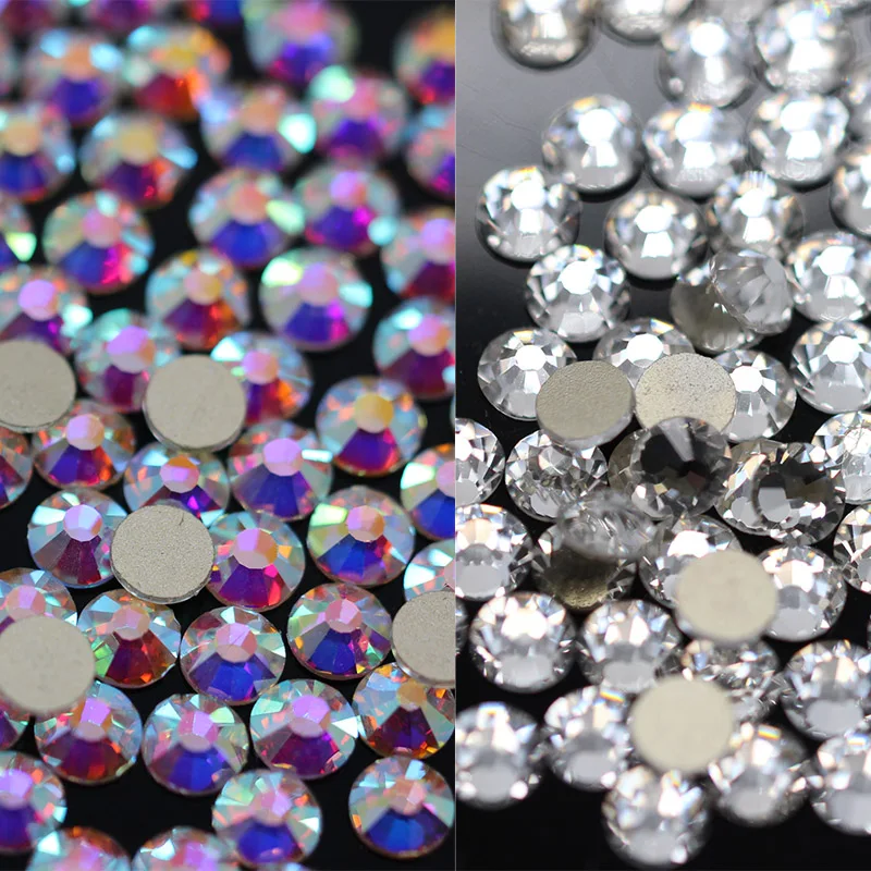 AAAAA Quality Crystal AB white NON Hot Fix Flatback Rhinestones All sizes Super shiny Glass Strass Nail art Clothing decoration