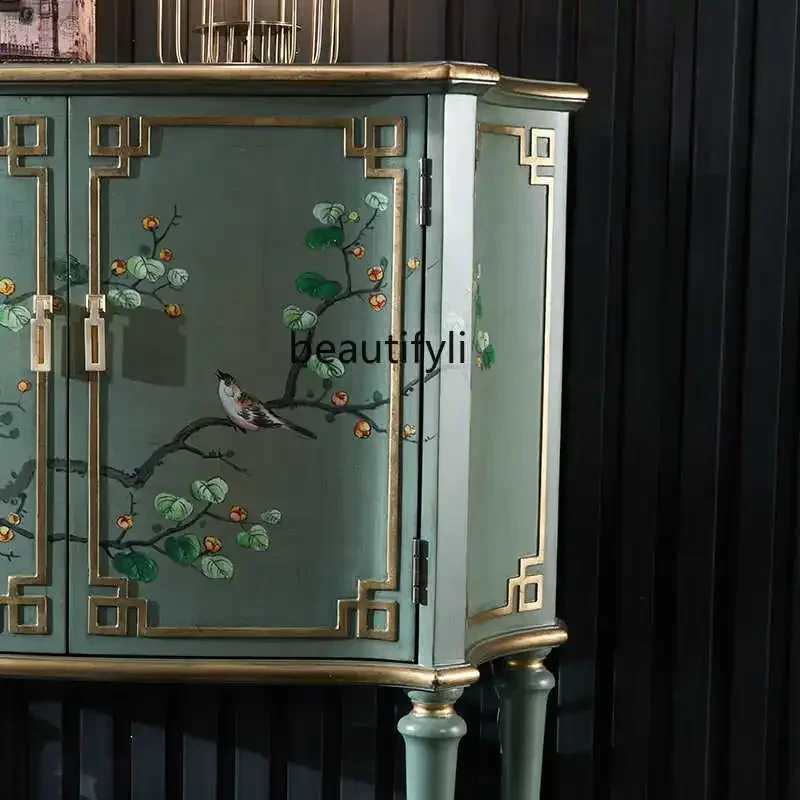 

xzEntrance cabinet, chest cabinet, solid wood painted decoration, European retro American semi-circular corridor, curved furnitu