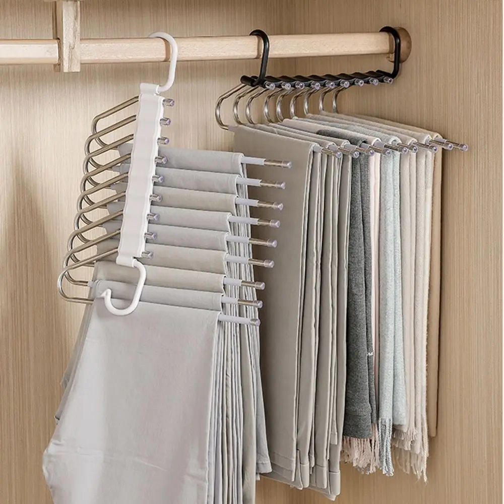 Space-saving Folding Pants Rack Stainless Steel Adjustable L-Type Closet Organizer Non-slip Large Load Bearing