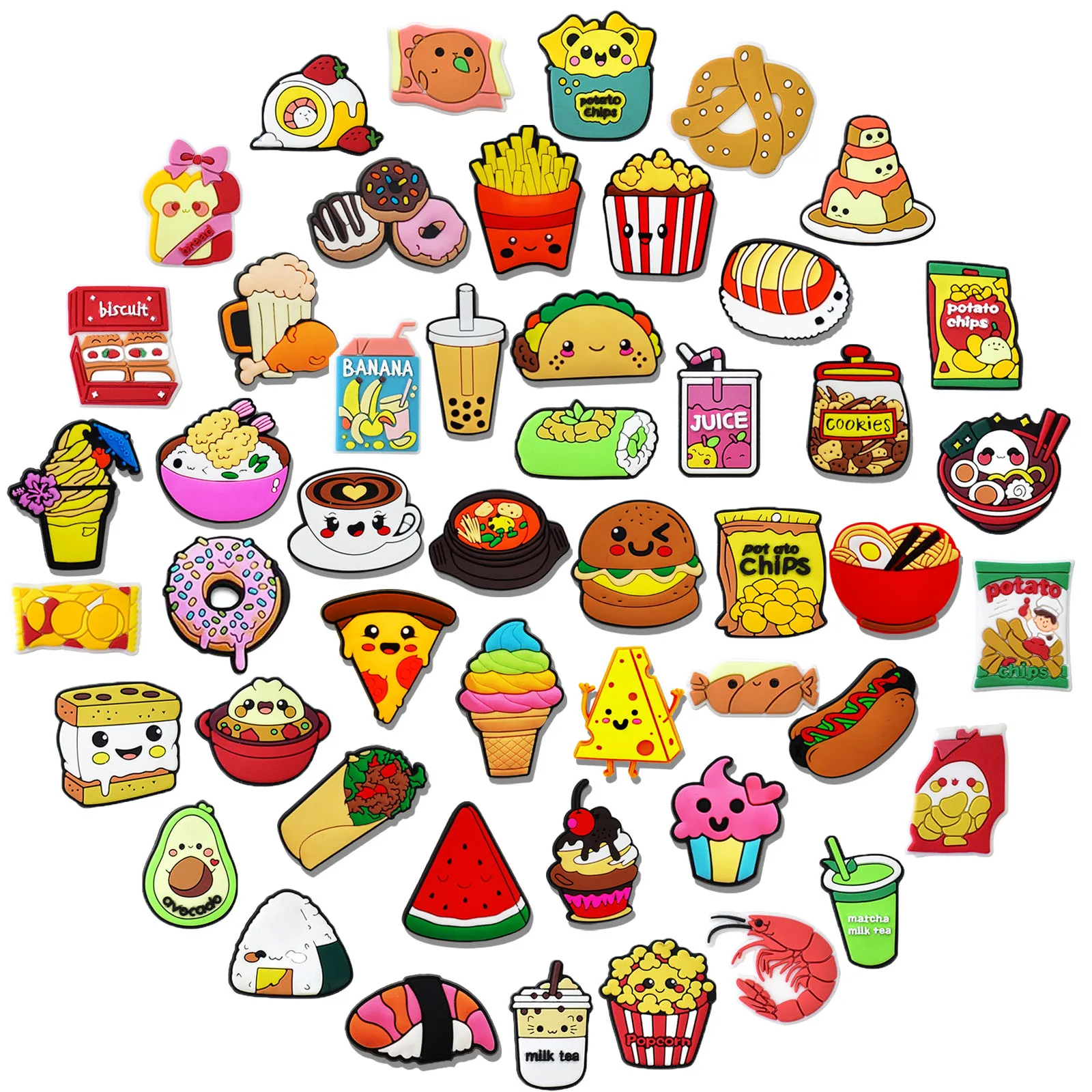 Random 10-30Pcs Food Snack Coffee Series Shoe Charms For Sandals,Shoe Decoration Accessories Shoe Pins Great Gift For Men Women