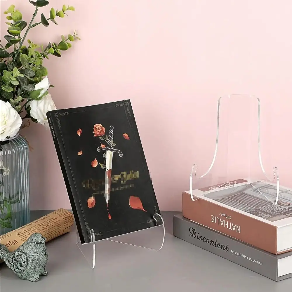 Shallow Support Ledges Acrylic Flat Plate Stand Clear Back Display Easel Stand Multipurpose Elegant Book Stand Picture Frame