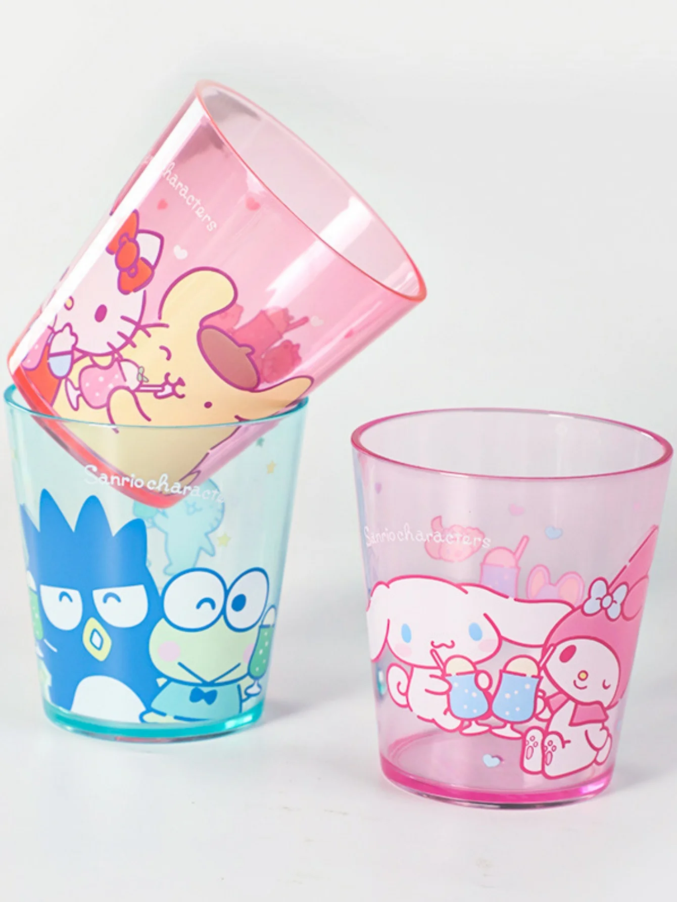 1pc New Sanrio Transparent 260ml Water Cup Cartoon Cinnamoroll Melody Thickened Drinking Cup Kuromi Hello cute Kitty Plastic Cup