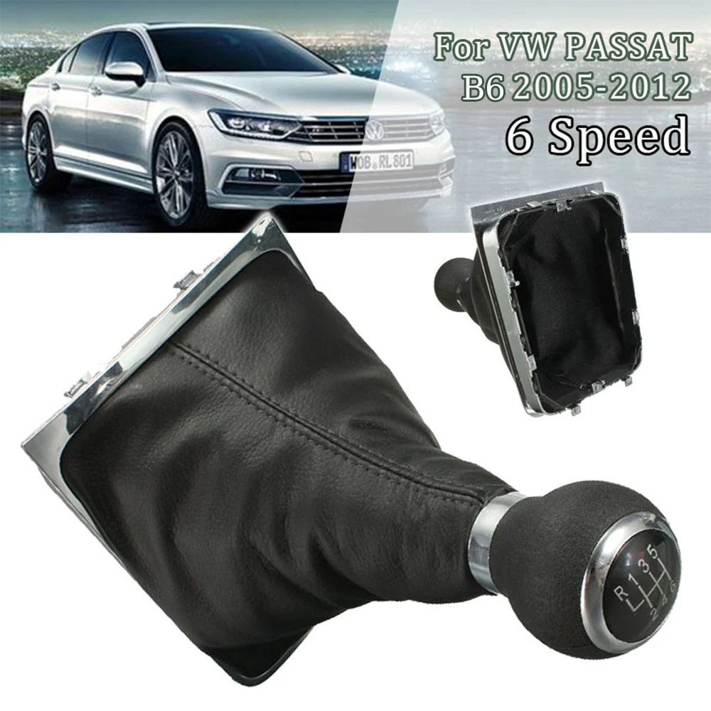 6 Speed For VW PASSAT B6 2005-2012 Manual  Chome Gear Shift Knob Lever Stick Shifter Gaiter Boot Cover PU Leather