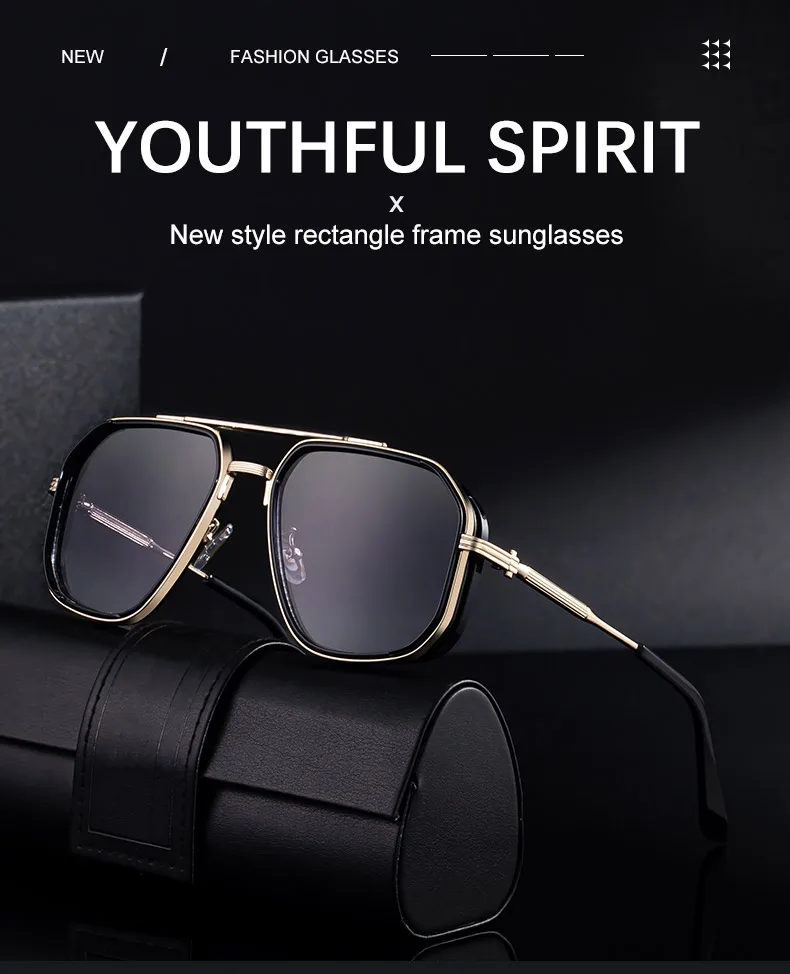 Übergroße quadratische Steampunk-Sonnenbrille für Herren, 2026, Luxusmarke, Vintage-Doppelstrahl-Metall-Sonnenbrille, trendige Outdoor-Fahrbrille – Detail 3