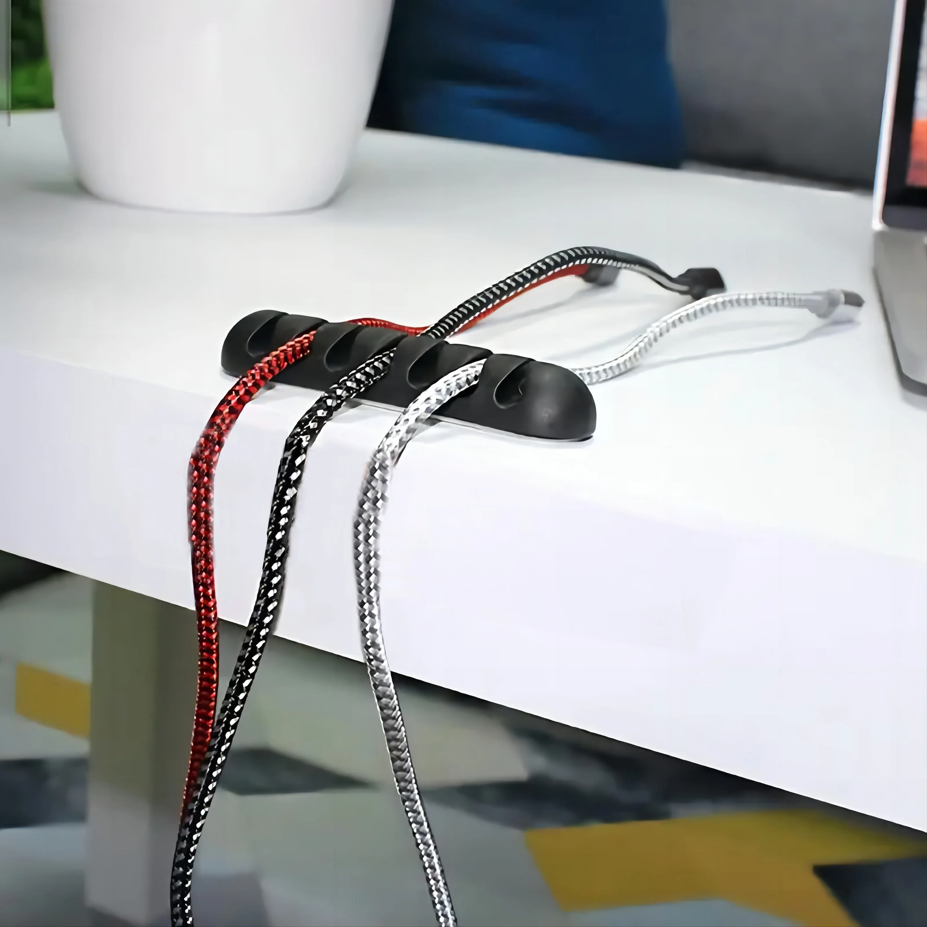 1pc (Half/Full Use) 7-Slot USB Cable Organizer - Heavy-Duty Plastic Wall-Mounted Desktop/Wall Cable Management System - Image 5