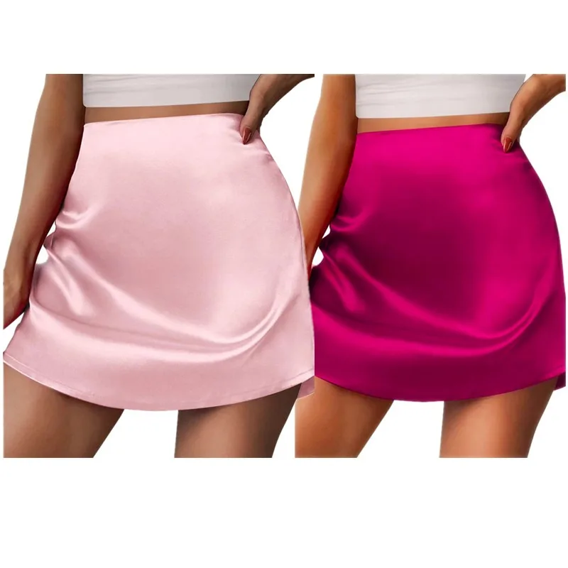 New Arrival Women's Satin Mini Skirt Solid Colour Fashionable High-Waisted Ruffled Skirt Multiple Colours Available