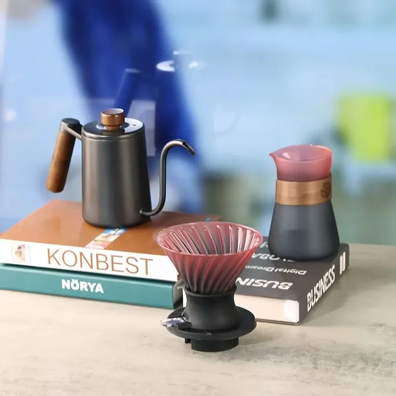 

High Quality Luxury Handmade Borosilicate Glass Pour Coffee Tea Set Stainless Steel Coffee Filter Hand Drip Pot Percolators