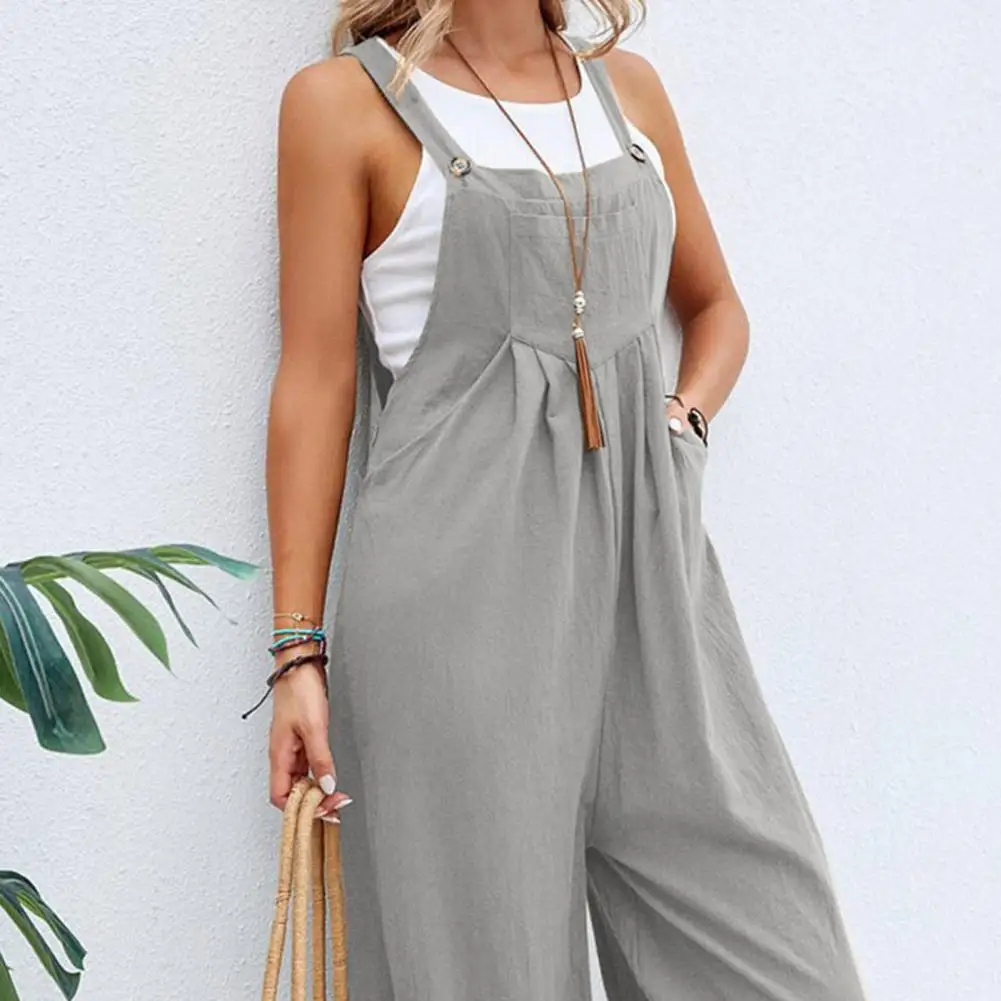 

Women Jumpsuit Polyester Jumpsuit Women's Jumpsuit with Pockets Loose Wide Leg Overalls High Waist One Piece Romper for Summer