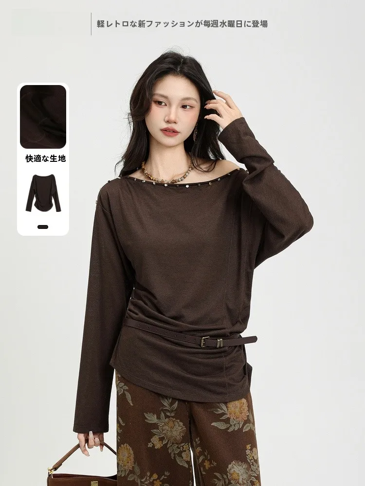 

Faionable Knitted Sweater Slimming Waist Design oulder Bared Ele Sle for Women Winter Collection JYDQD Brand