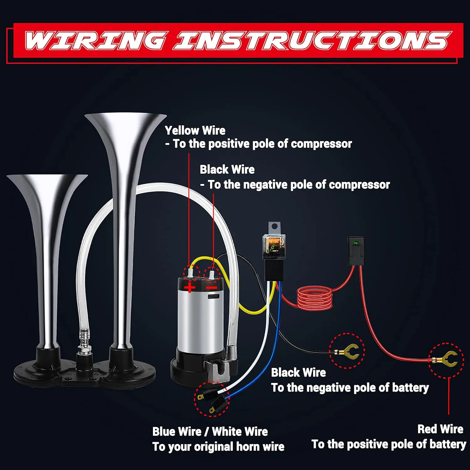 بوق هوائي لسيارة قوارب الشاحنة، طقم أبواق قطار عالية الصوت 150 ديسيبل مع 120 رطل لكل بوصة مربعة (فضي، مزدوج)