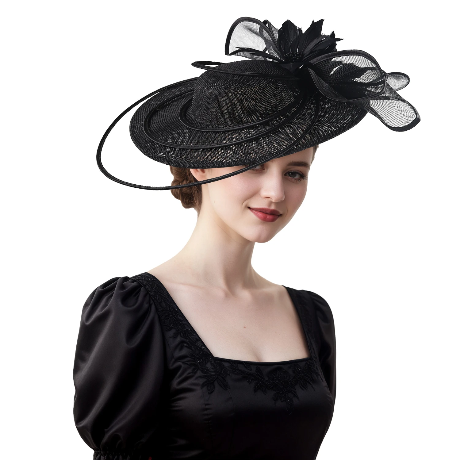 Tocado de flores Sinamay Premium de lujo, sombrero de boda de plumas perfecto, sombrero de fiesta Derby único, sombrero de iglesia de moda para mujer