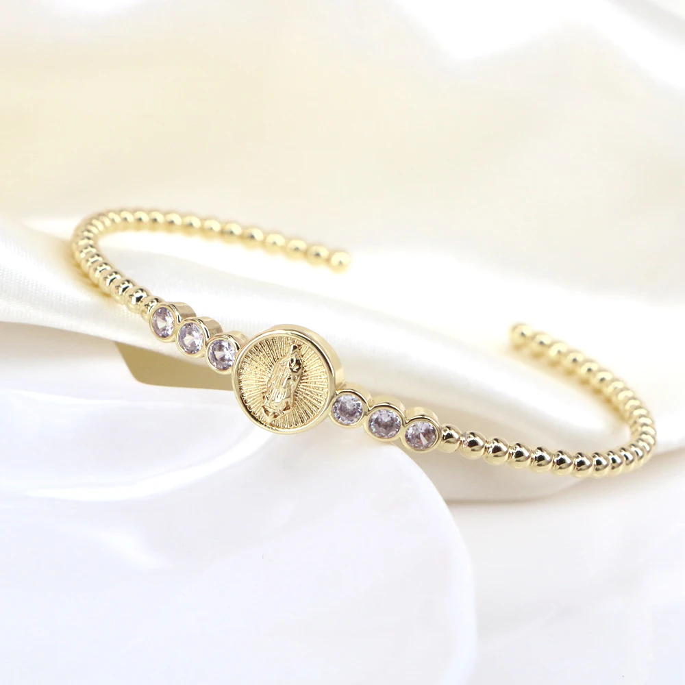 5PCS, Ethnic Zircon Jesus Virgin Mary Bracelets Bangles Gold CZ Open Jewelry Best Party Wedding Birthday Gift