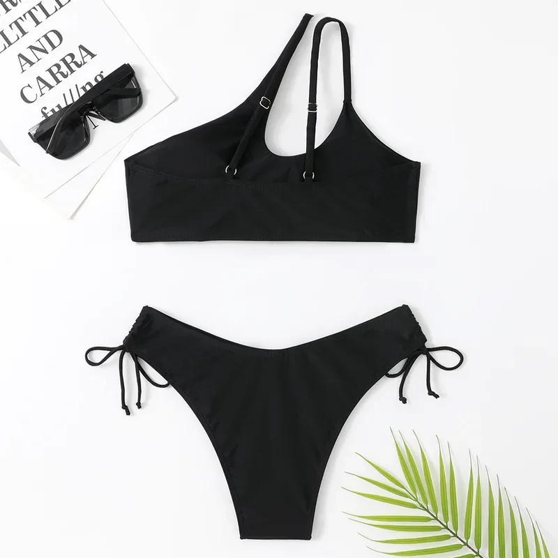 Conjunto de biquíni push up oco para mulheres, maiô preto sexy, roupa de banho feminina, moda praia verão