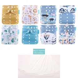 HappyFlute 3-15Kg Eco-Friendly Pocket Adjustable 8pcs Cloth Diape+8pcs Insert Set Waterproof&Reusable Washable Baby Nappy