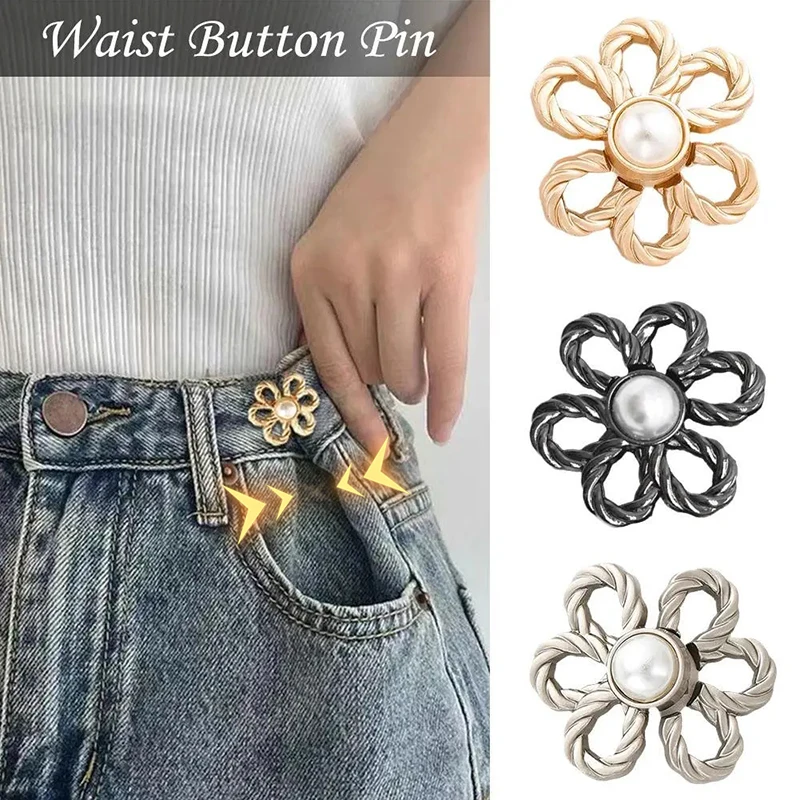 1/2set Flower Nail-free Tightening Waistband Closing Artifact Removable Invisible Snap Button Waist Buckle Jeans DIY Sewing