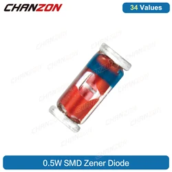 Kit de diode redresseur Zener SMD, 2V, 3V, 0.5 V, 3.3V, 3.6V, 5.1V, 5.6V, 10V, 12V, 13V, 15V, 16V, 18V, 20V, 22V, 24, 34 valeurs, 7.5 W V 30V 36V 39V 47V