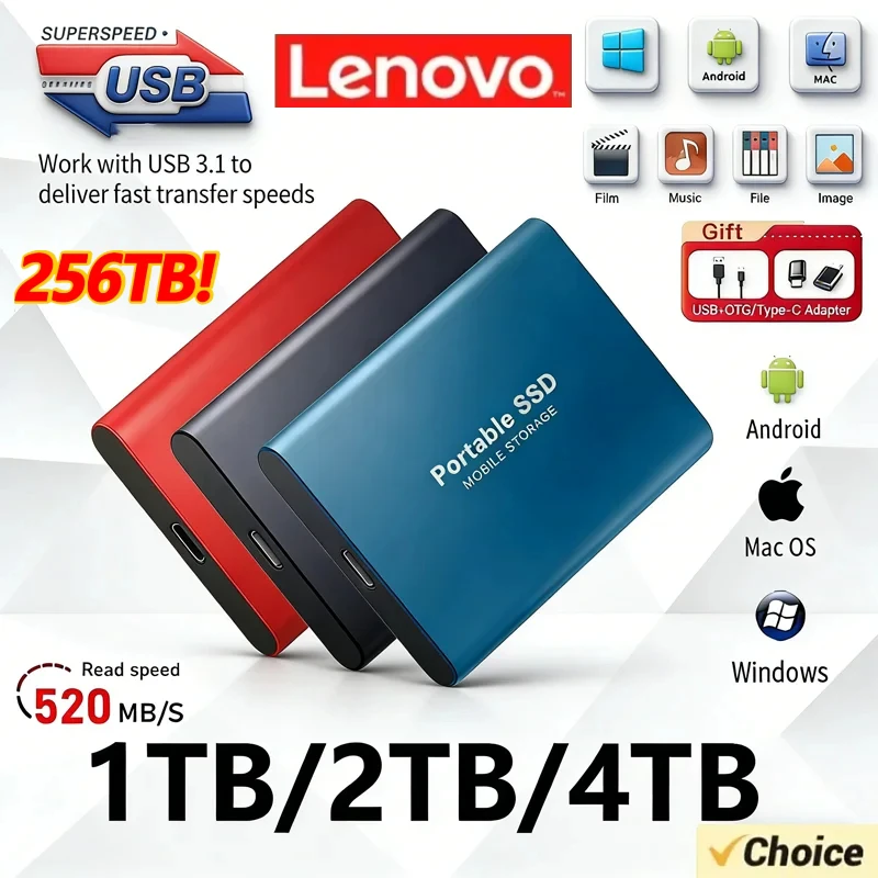 

Высокоскоростной внешний жесткий диск Lenovo 500 ГБ, 2 ТБ, 4 ТБ, 8 ТБ, 16 ТБ, USB 3.1, SSD 2.5 дюйма, портативный SSD для ноутбука, PS4