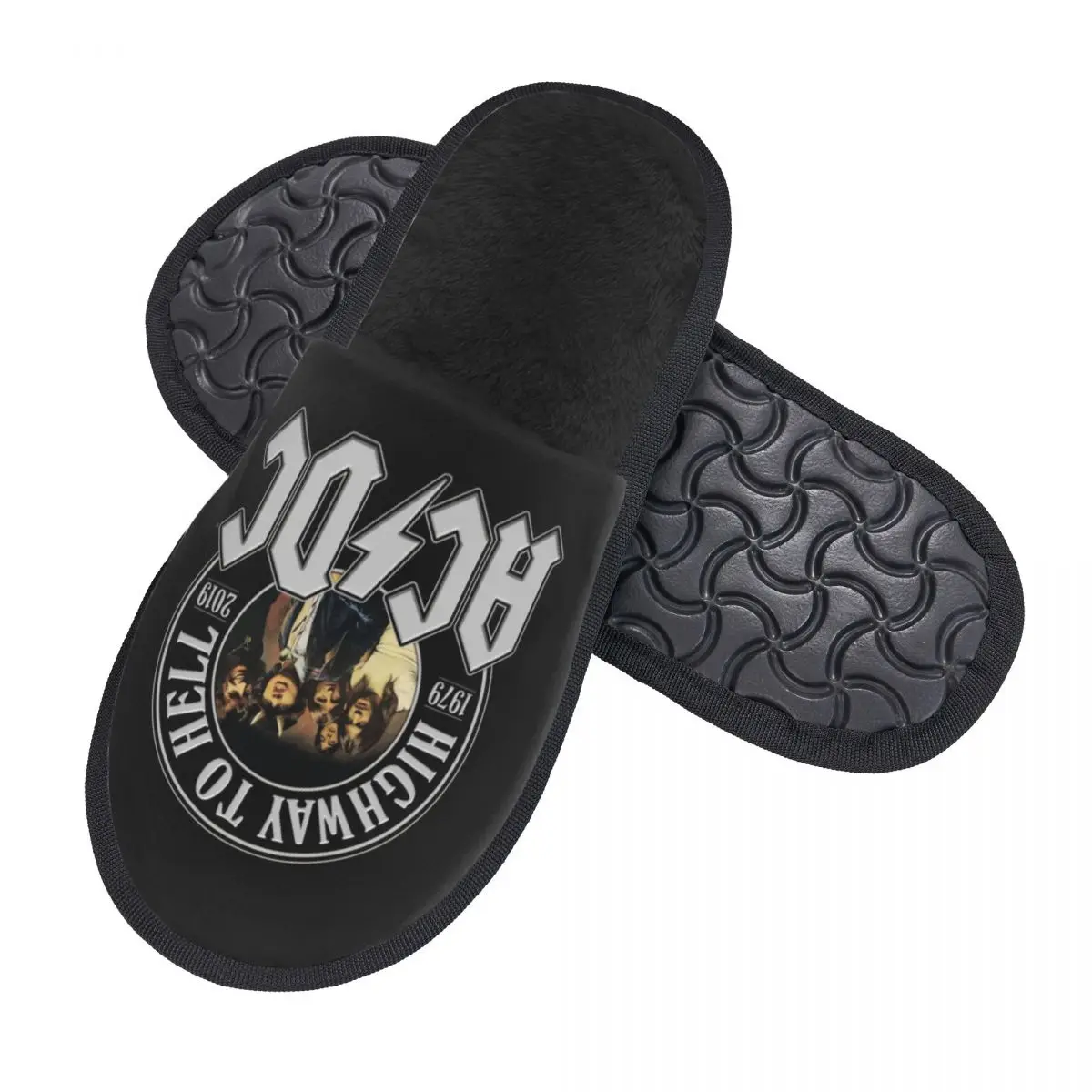 Custom Print Vintage Rock AC/DC House Slippers Soft Warm Heavy Metal Music Band Memory Foam Fluffy Slipper Indoor Outdoor Shoes