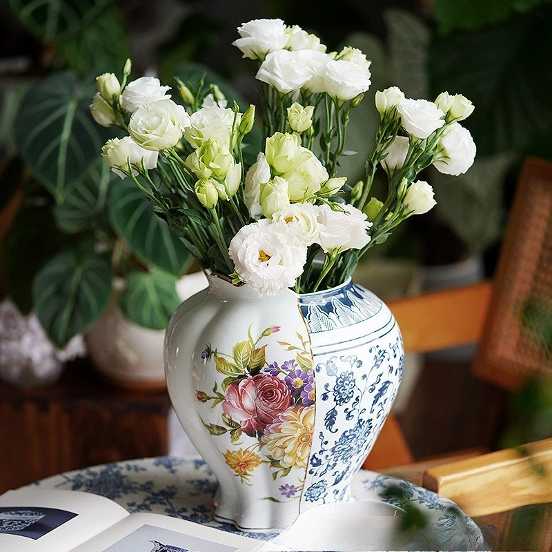 Patchwork Blue and White Porcelain Ceramic Vase Retro Chinese Flowerpot Flower Vase Ceramic Handicrafts Home Decoration