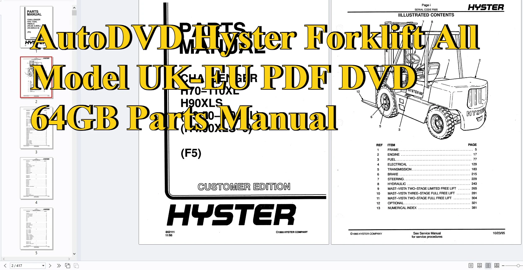AutoDVD Hyster Forklift All Model UK-EU PDF DVD 64GB Parts Manual