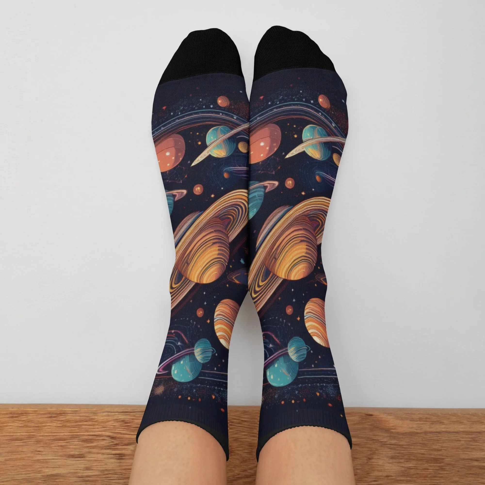 Lustige Cartoon-Universum-Planeten-Druck-Socken, Hip-Hop, Harajuku, Retro, glückliche Herren- und Damensocken, Neuheit, verrücktes Design, lässiges Geschenk