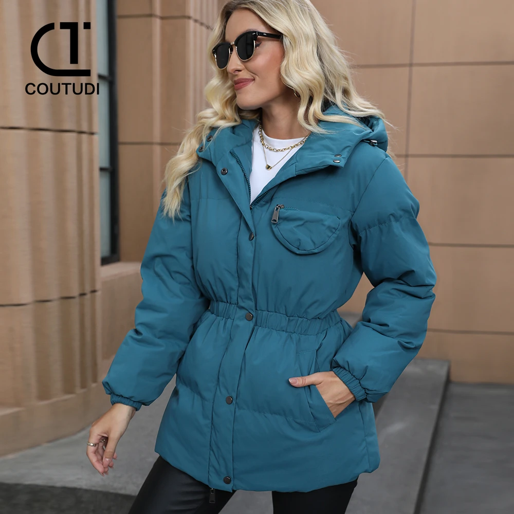 COUTUDI-Long Down Coat for Women, Warm Cotton Padded Jacket, Hooded Long Parkas, Female Winter Outwear, Fashion, 2024