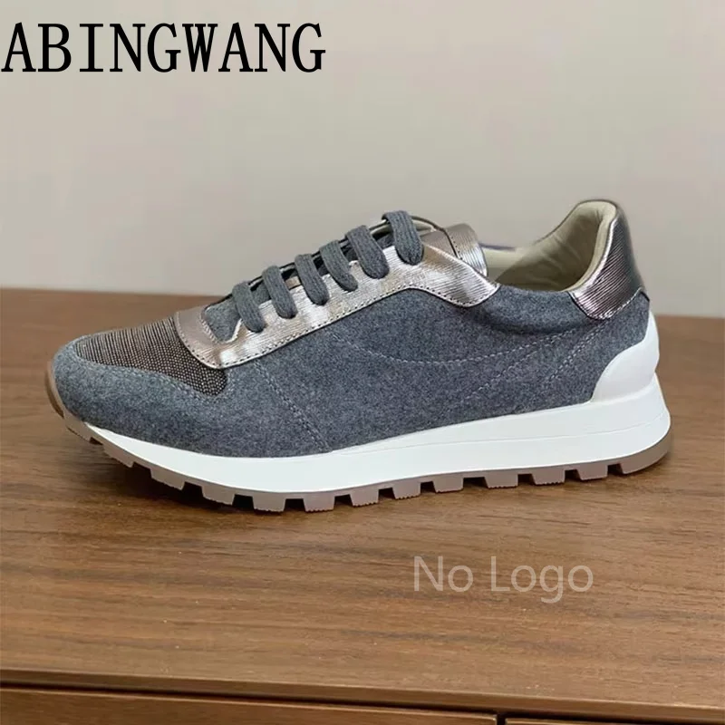 2026 Spring Autumn New Suede Patchwork Flats Sneakers Lace Up Round Toe Thick Sole Walking Shoes Casual Shoes Women Mujer