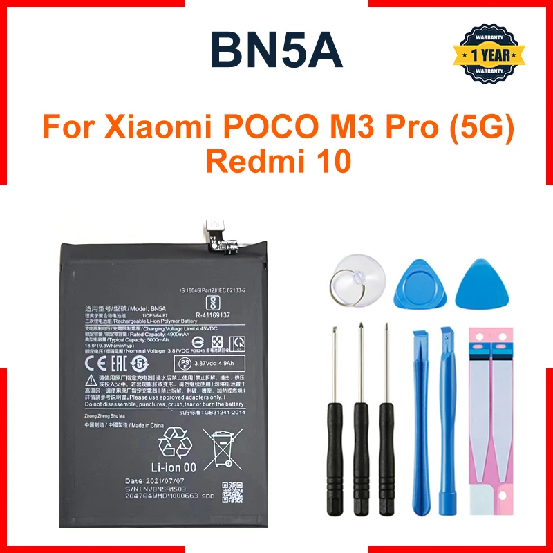 BN5A 5000mAh Phone Battery For Xiaomi POCO M3 Pro 5G Redmi 10 Mobile Phone Replacement Batteries Bateria