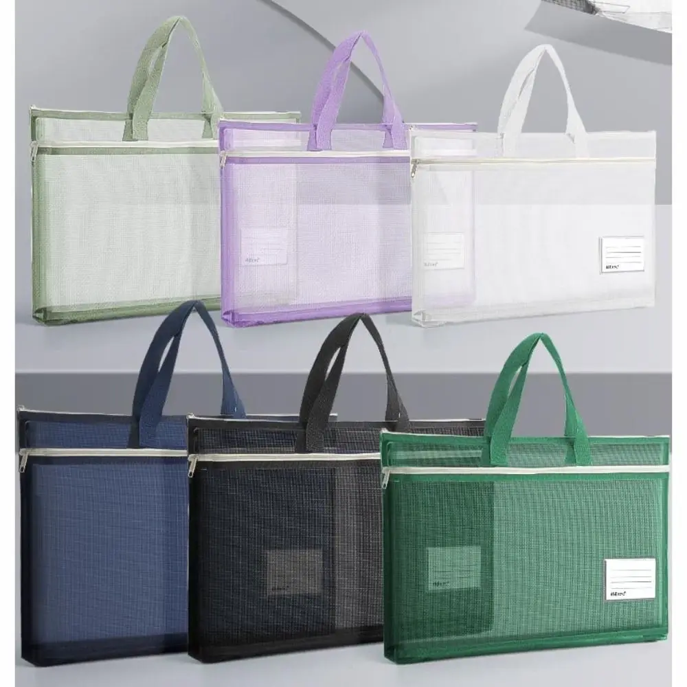 

Portable A3 Mesh Zipper Pouch Bag Nylon Mesh File Bag Large Capacity Document Bag Data Storage Bag School Office Supplies
