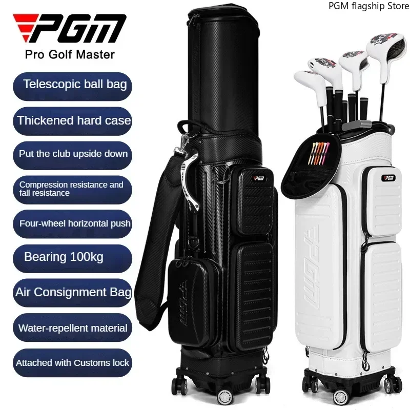 PGM Hard Shell Golf Bag Men's and Women's Retractable Golf Bag Four-wheel Push Aviation Checked Bag with Customs LockQB142