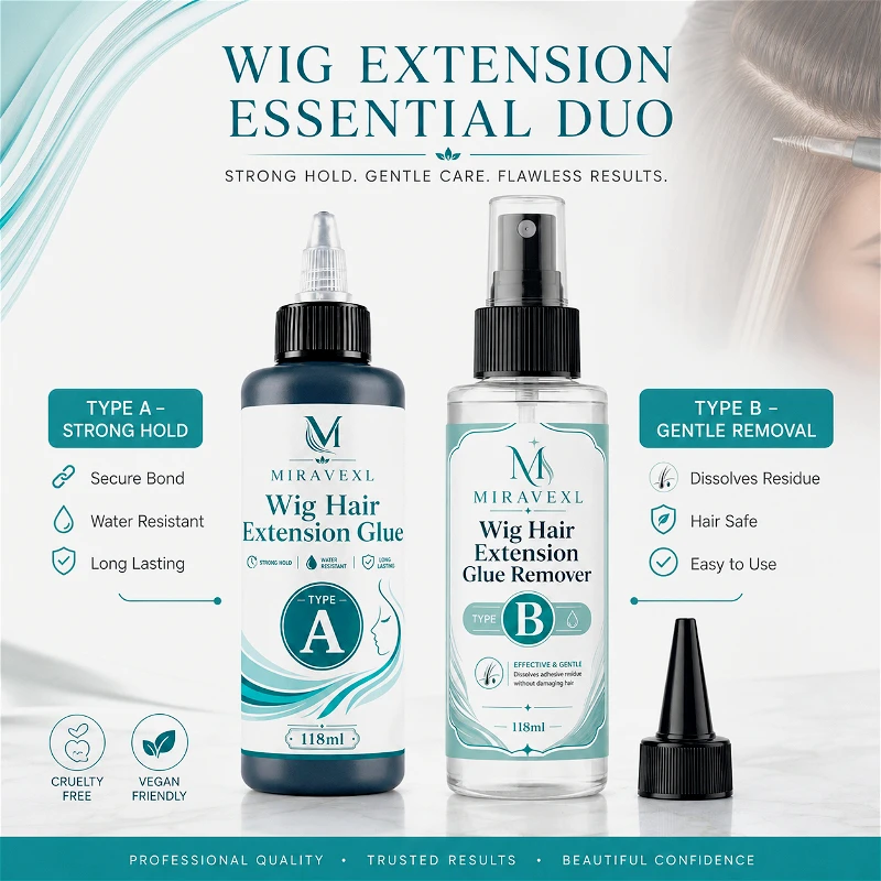 MIRAVEXL Wig Glue & Remover Set (Type A&B) 118ml Each – Strong Hold Adhesive + Gentle Residue Remover for Lace Wigs & Extensions image 2
