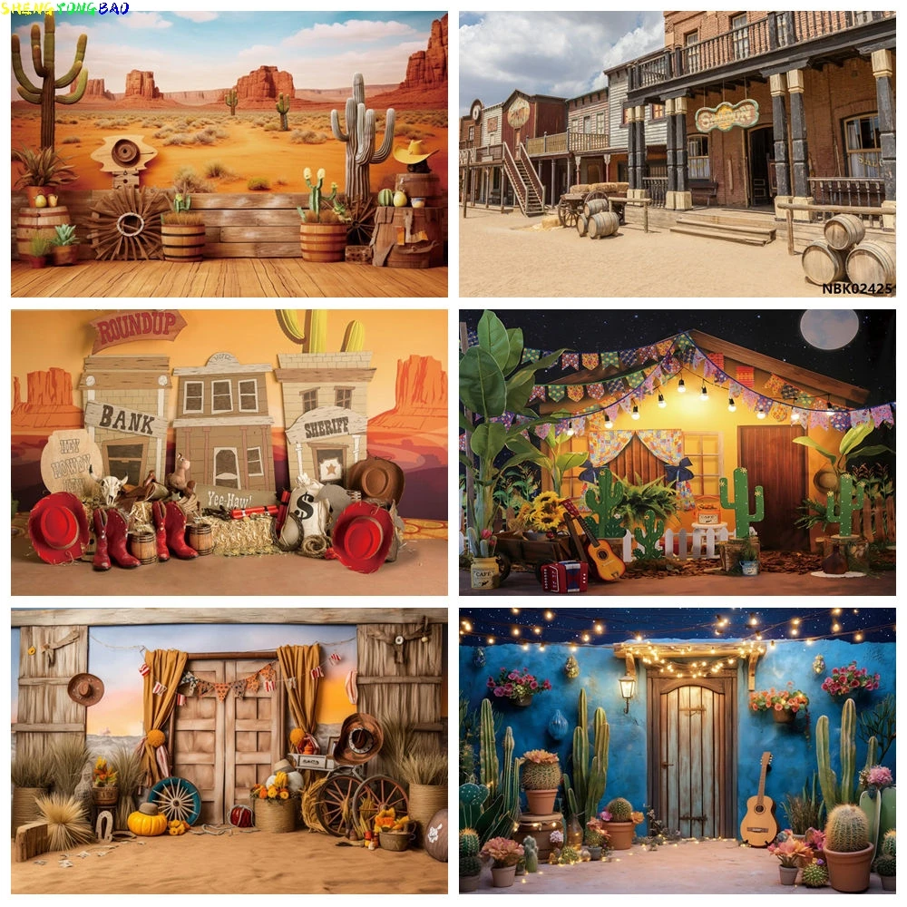 

West Party Backdrop Cactus Western Cowboy Birthday Baby Decor Tapestry Portrait Photography Background Banner Photo Studio Props
