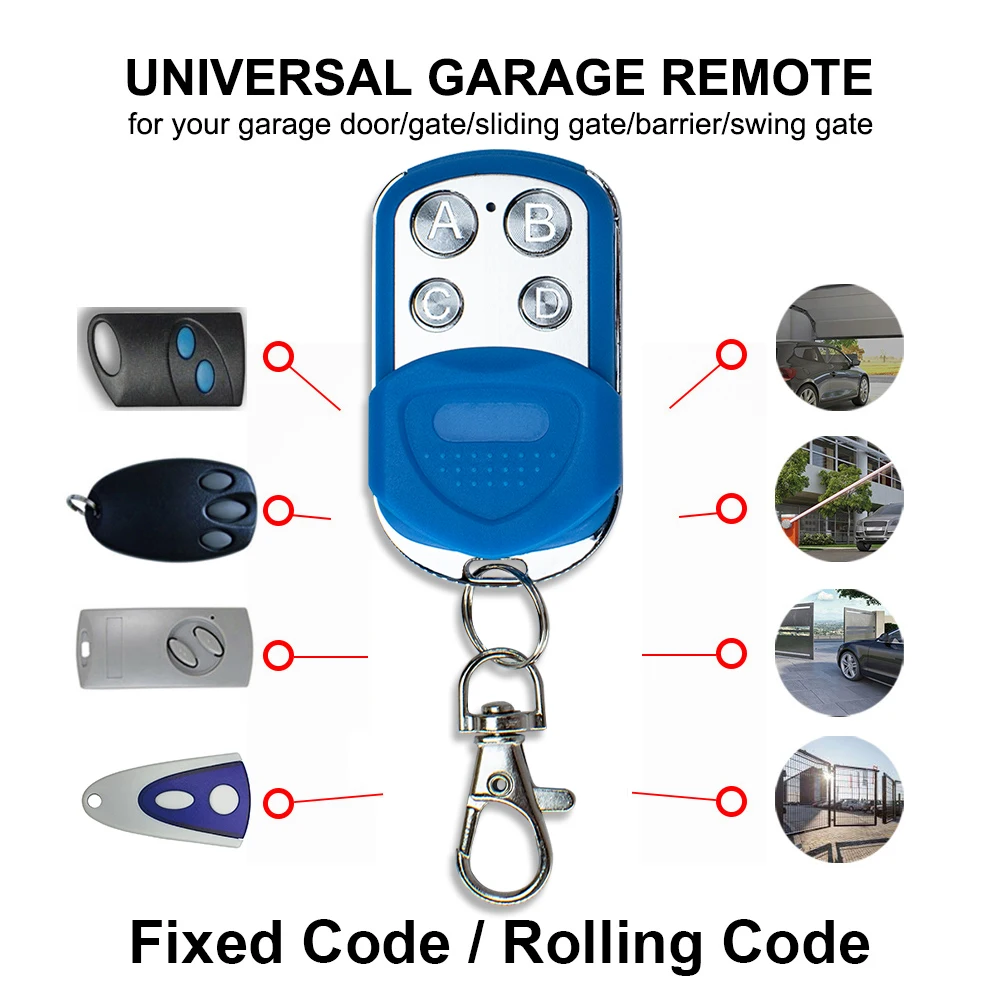1/3/5/10/20pcs Télécommande de porte de garage pour 280-868MHz fixe / roulant / apprentissage Code émetteur portable Commande d’ouvre-porte