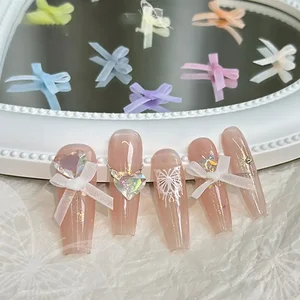 10pcs Multiple Color Organza Bow Nail Art Decoration Trendy 3D Bow Nails Accessories Gentle Pure Solid Color Nail Decorations