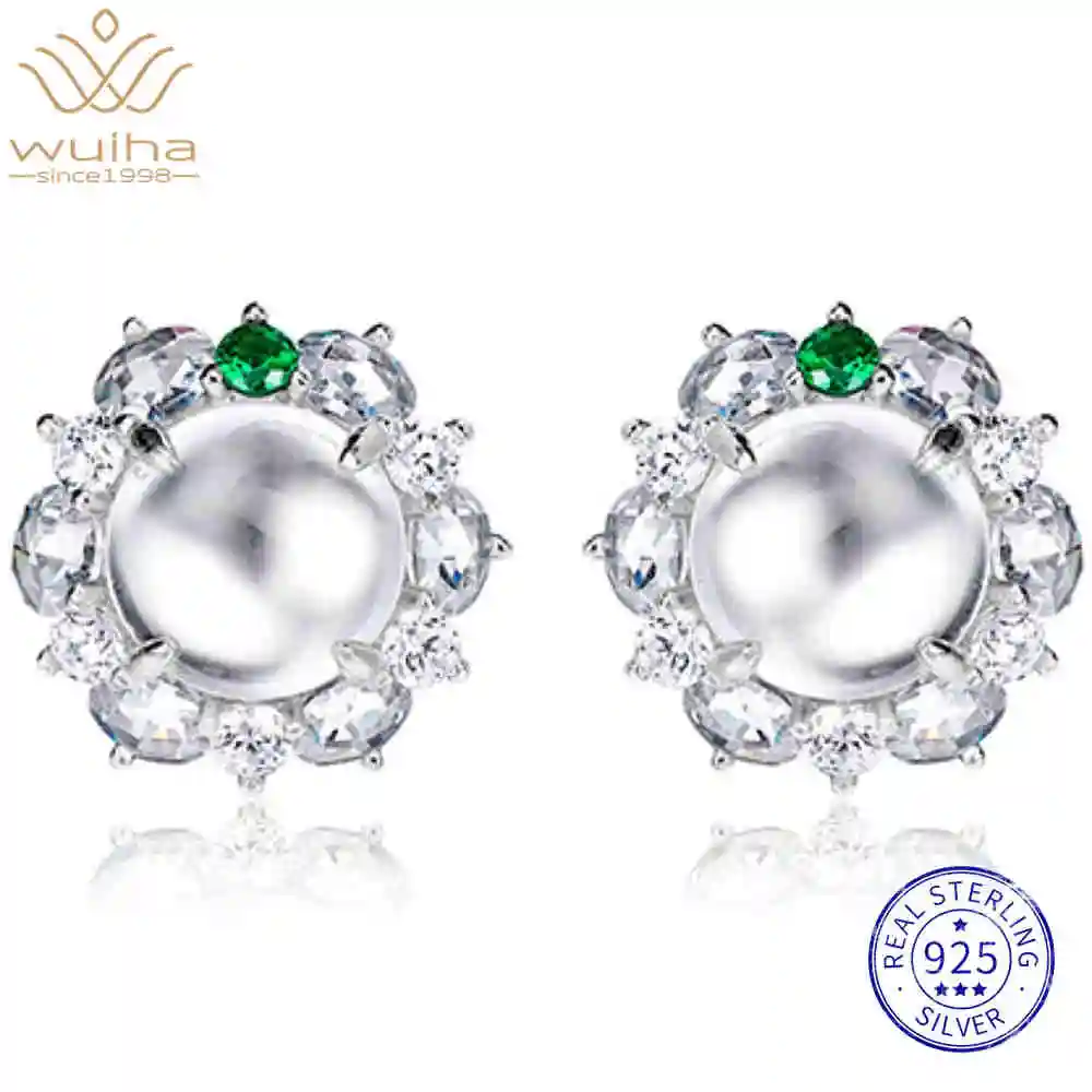 

WUIHA Vintage 100% 925 Sterling Silver Lab Sapphire Jade High Carbon Diamonds Gemstone Ear Studs Earrings Fine Jewelry Wholesale