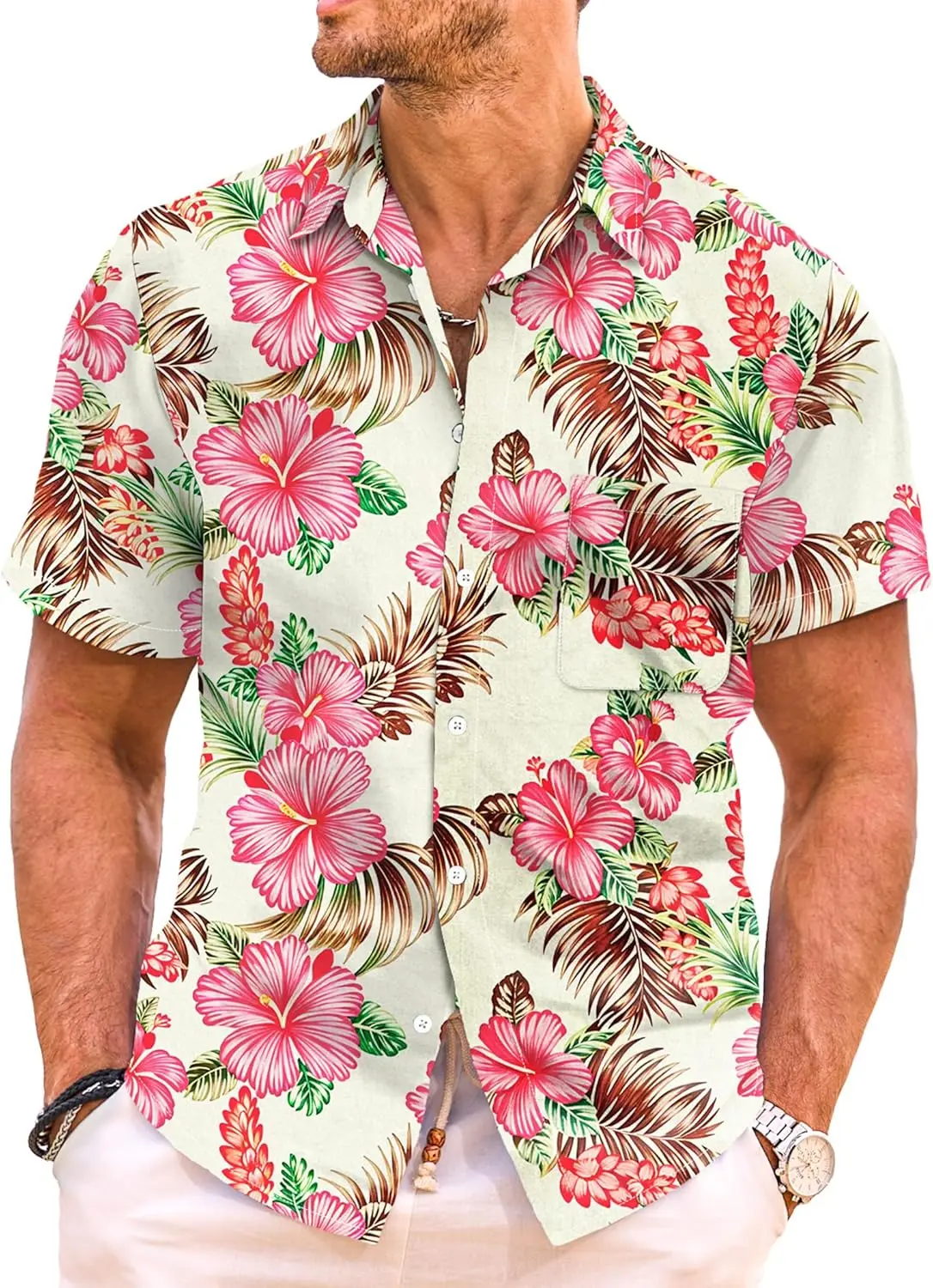 

Men's Hawaiian Shirt Short Sleeve Beach Shirts for Men Floral Casual Button Down Shirts Tropical Holiday Shirts