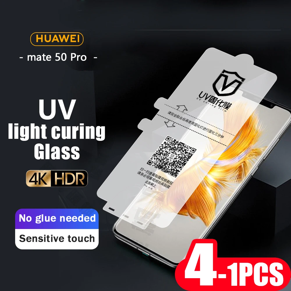 

4-1Pcs For Huawei mate 50 pro RS UV light curing film mate 40 40E 30 30E P60 Art P50 P30 P40 pro plus Not Glass screen protector