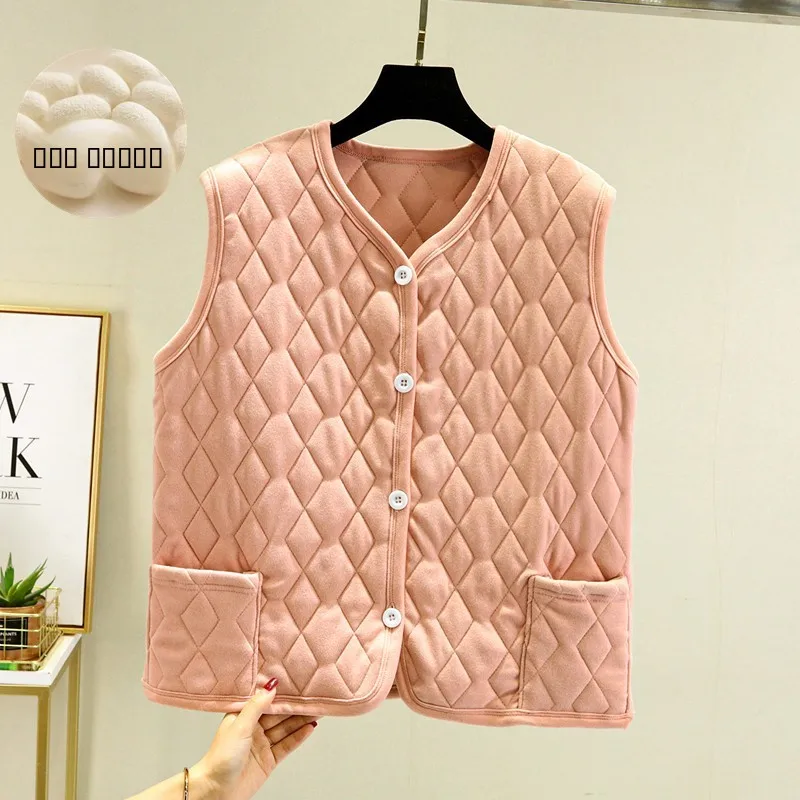 

Утепленный жилет из хлопкового шелкового бархата для женщин, зимняя верхняя одежда, на флисовой подкладке, большие размеры, V-образный вырез, на одной пуговице