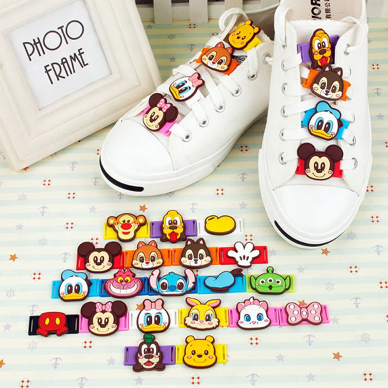 New Anime Mickey Mouse Shoelace Buckle Kawaii Minnie Stitch Pooh Detachable Upper Decorations Cartoon Shoelace Buckle Kids Gifts