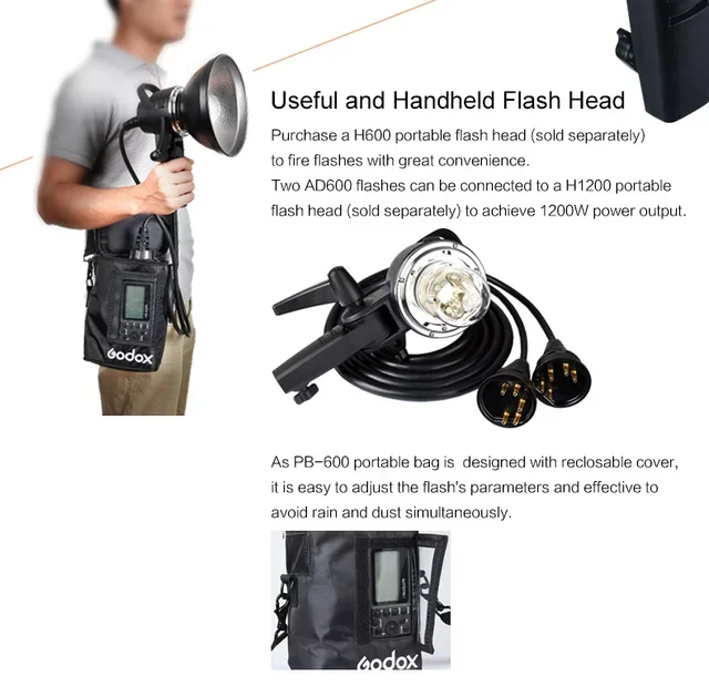 DF grosir Studio Flash strobo untuk GODOX AD600B dengan TTL 600W GN87 sinkronisasi kecepatan tinggi, nirkabel 2.4G, lampu kilat fotografi 8700mAh