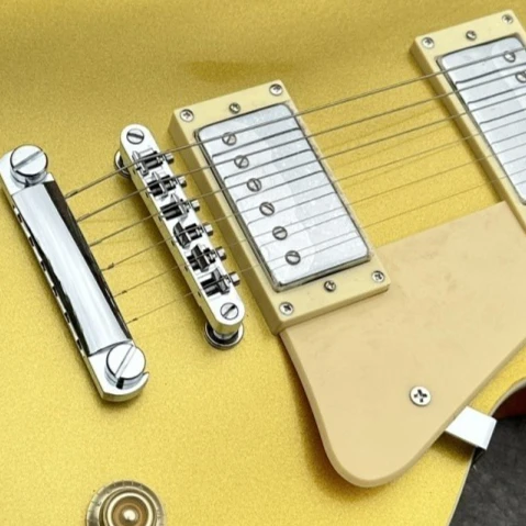 2026 Gold Glitter Powder Electric Guitar Mahogany Body Beige Protective Plate Fixed Metal Bridge Solid Body Free Shipping