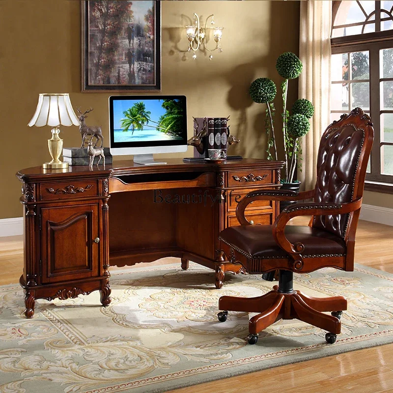 Yj9 Escritorio semicircular americano Computadora de escritorio para el hogar Mesa de madera maciza