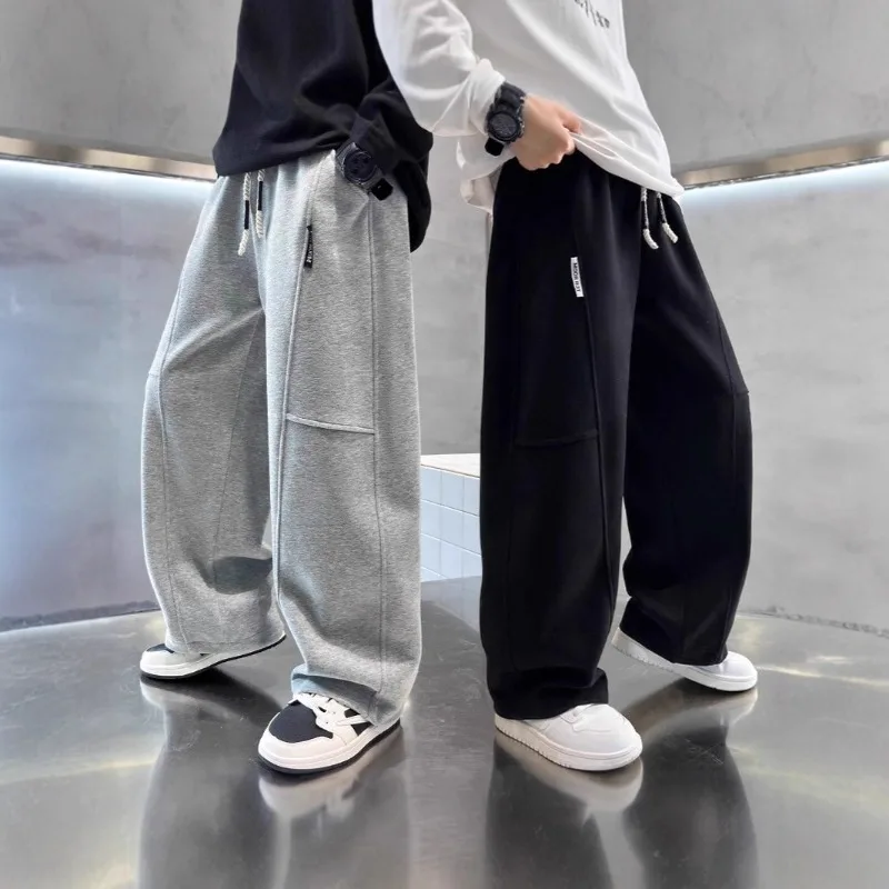 UNITIM 2026 Autumn Teens Boys Sweatpants 4-14Yrs Kids Boys Wide Leg Pants Loose Elastic Waist Junior Children Boys Straight Pant