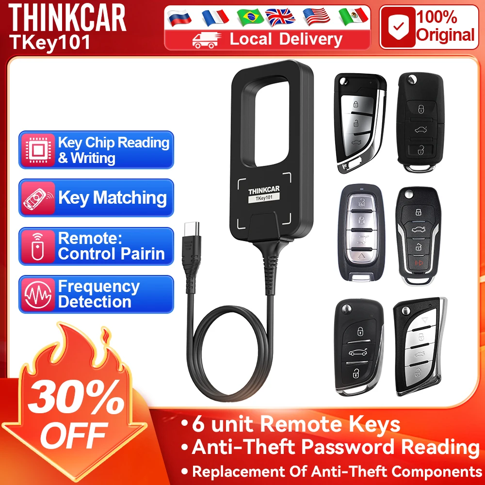 

THINKCAR TKey 101 Auto Key Programmer 6pcs Smart Keys Car Remote Maker Chip Reader Frequency Detection for THINSKCAN 689BT/892BT