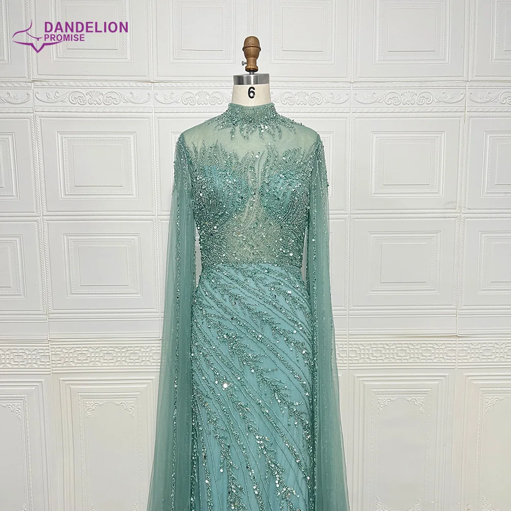 Luxus Saudi-Arabien Meerjungfrau Perlen Cape Ärmel High-Neck Abendkleider 2024 Dubai Party Kleider für Frauen Hochzeit