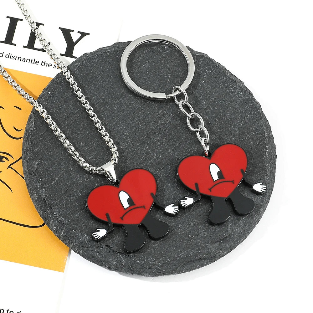 العصرية تأثيري سيئة الأرنب الأحمر القلب قلادة قلادة، لطيف هدية الإكسسوارات الزخرفية #5